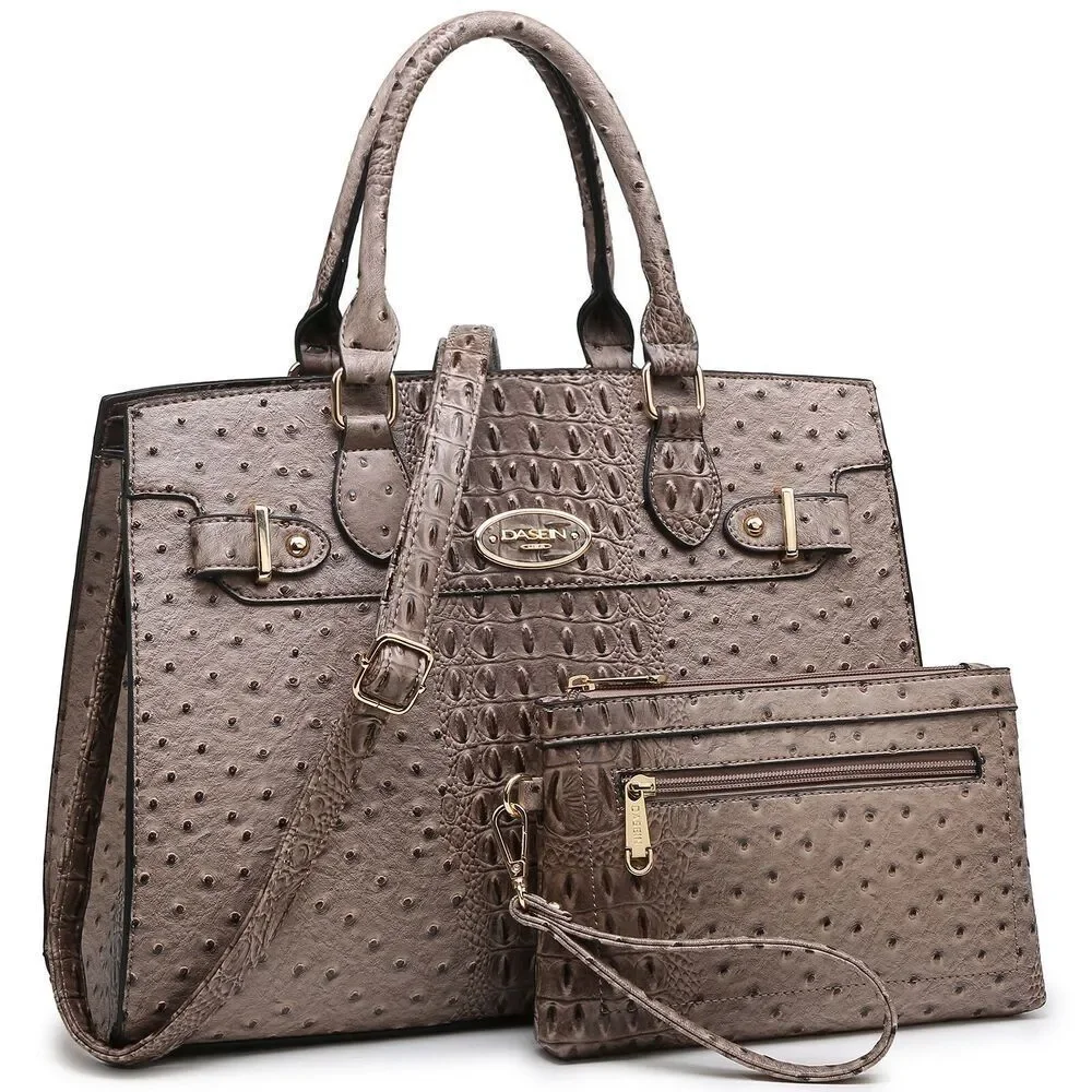 Dasein Khaki Handbag Top Handle Shoulder Bag Tote Work Bag with Pouch